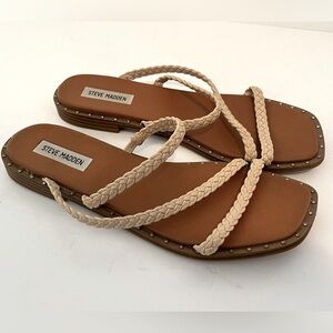 STEVE MADDEN Women's Starie Square Toe Stud Trim Braided Strappy Sandals